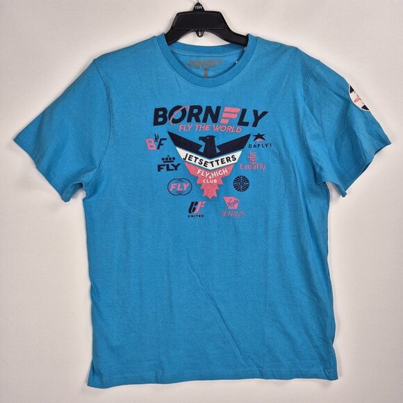 Born Fly Other - Born Fly Men's T-Shirt Size 2XL Embroidery Blue Cloud Hoppers Airlines (45)